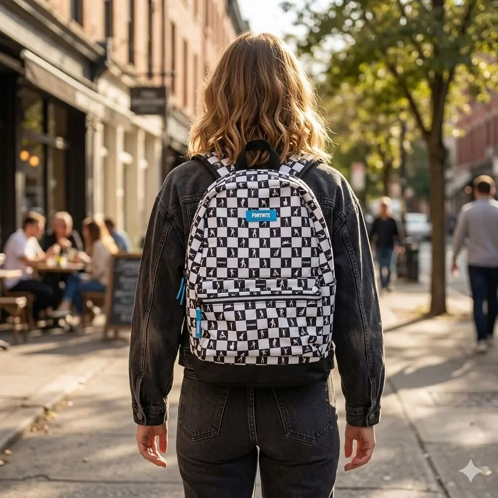 Fortnite Checkerboard Backpack Black White Padded School Bag Carry-On Video Game
